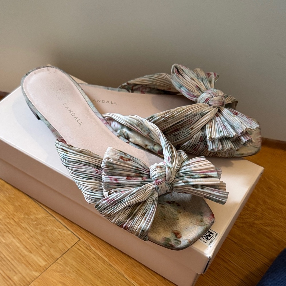 Loeffler Randall Pleated Bow Mules - Cream and Pink